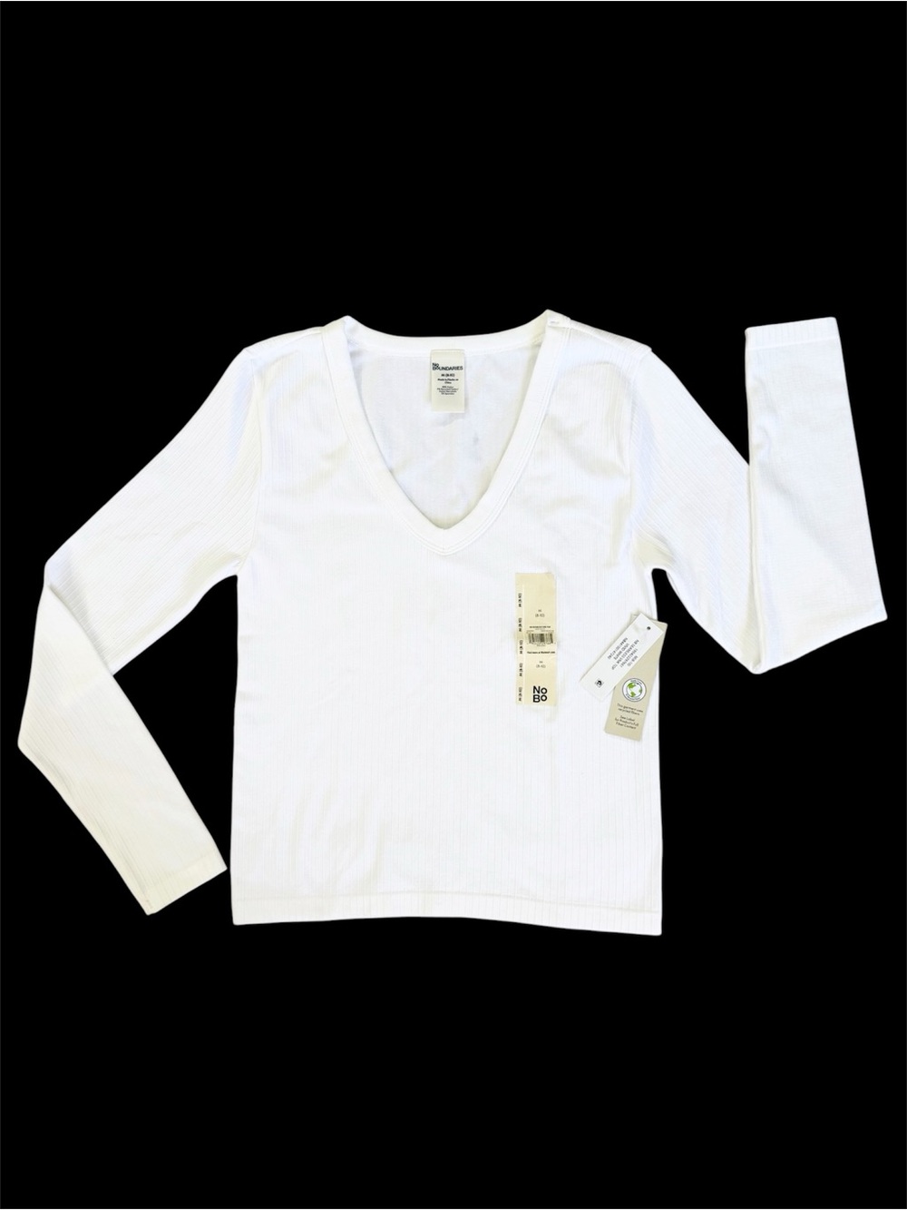 No Boundaries White Ribbed V-Neck Long Sleeve Tee Size M